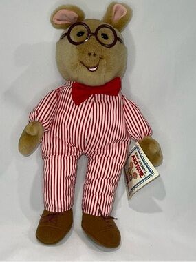 Vintage Arthur Plush Doll in Red Striped Pajamas with Red Bow Tie